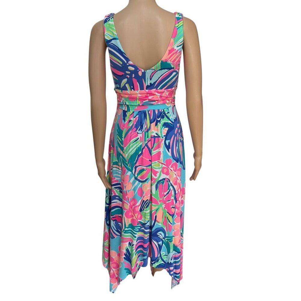 Lilly Pulitzer Sloane midi dress colorful floral leaf handkerchief hemline sz S - Picture 4 of 9